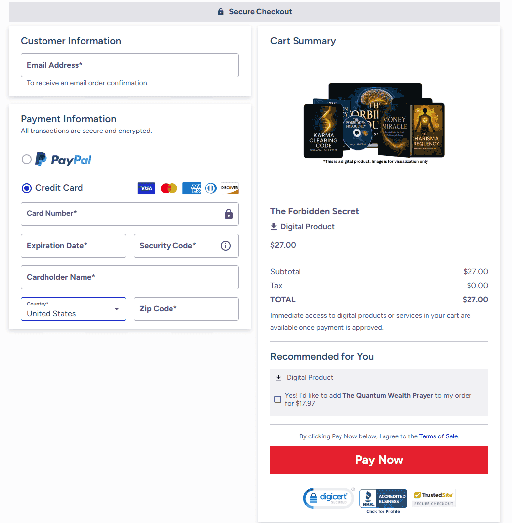 The Forbidden Secret  Checkout page 